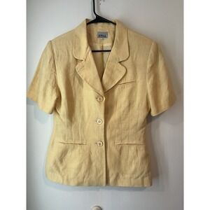 Vintage FPSA Short Sleeve Blazer 3 Button Padded Linen Blend Size 6 Yellow‎